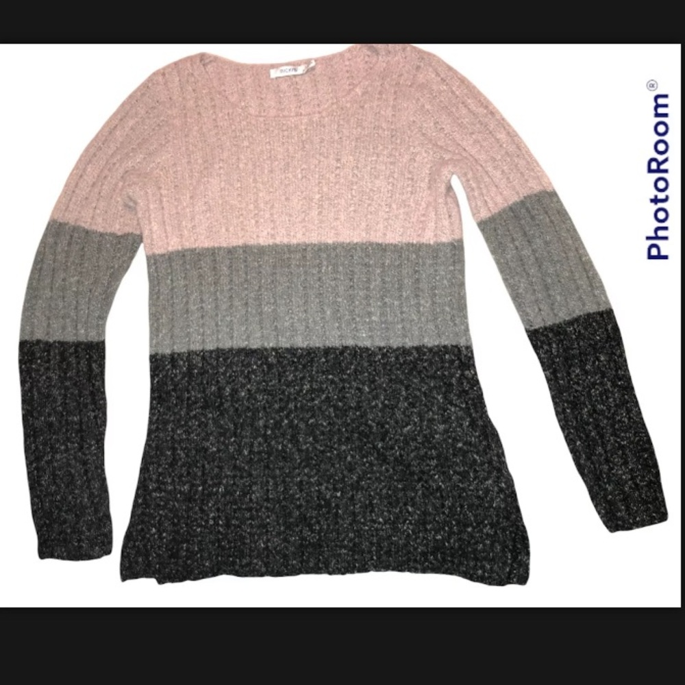 Ricki’s Pink, Grey, & Black Cable Knit Long Sleeve Crew Neck Sweater Women’s PS